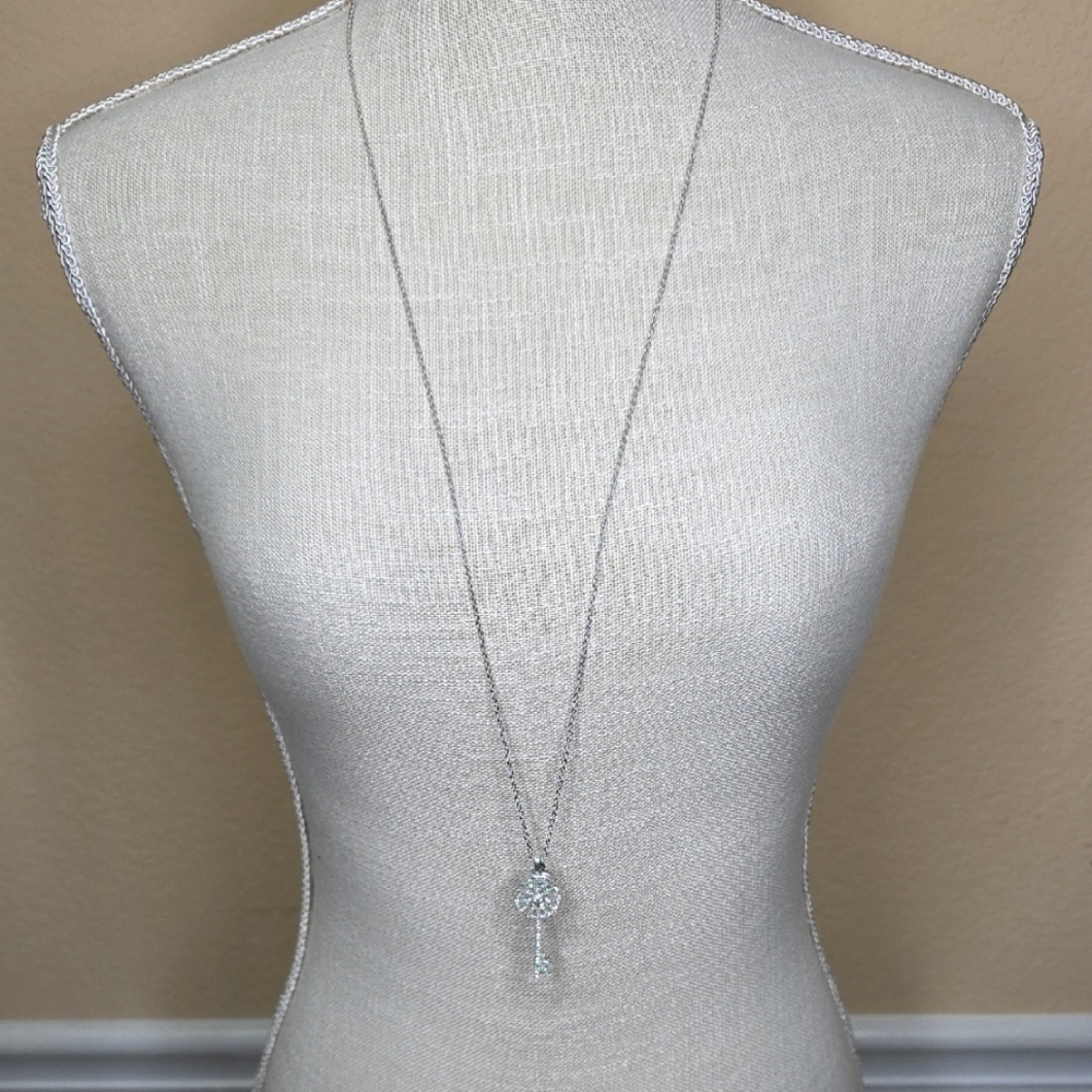 Park Lane Elegant 2 Sided Silver Key Pendant Necklace With Crystals